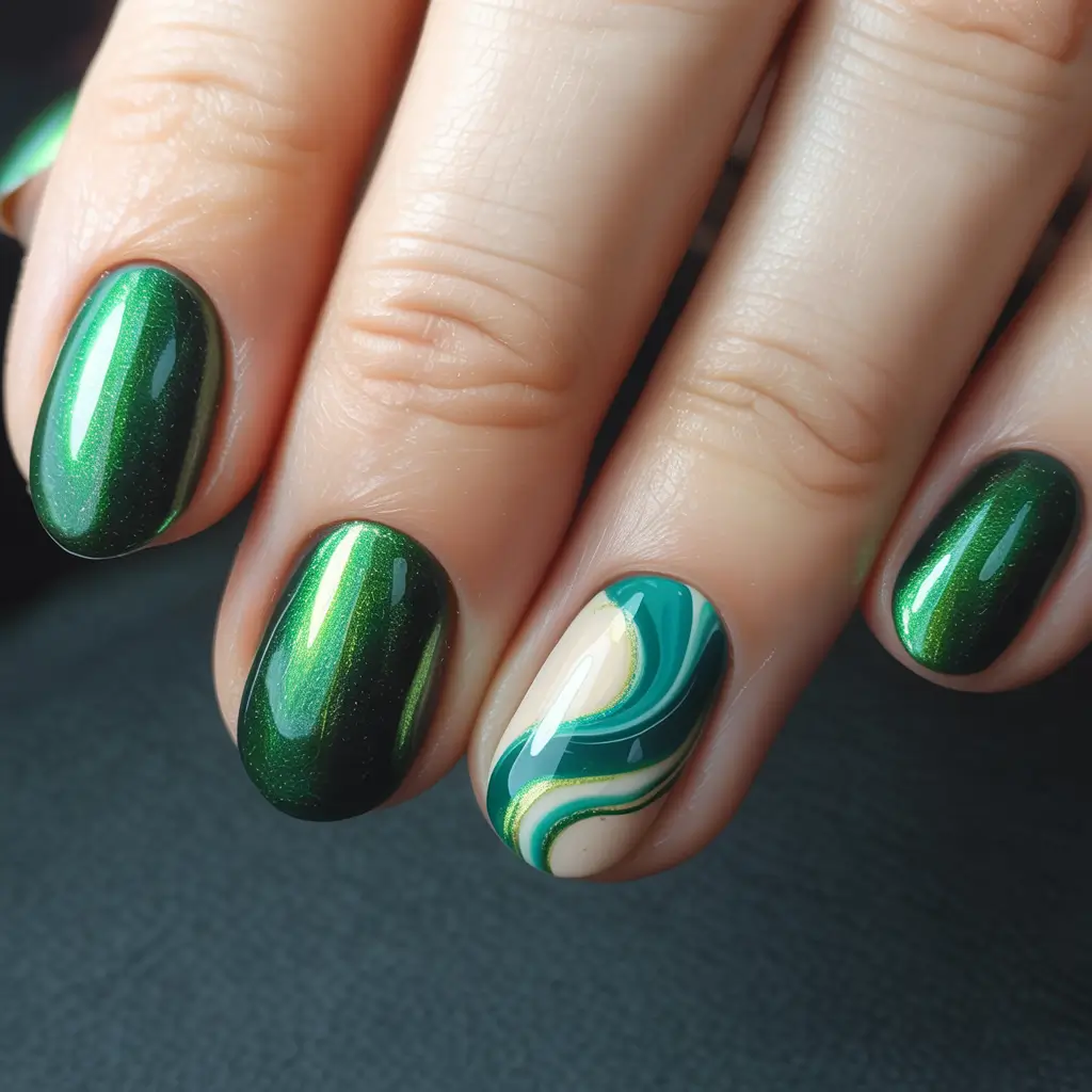 green nails 2026 Emerald Wave Glow