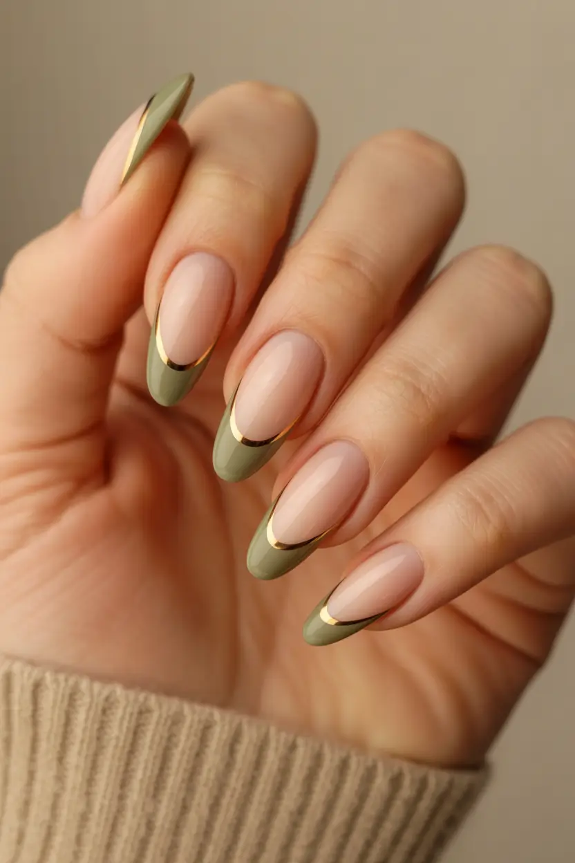 green nails 2026 Olive French Luxe