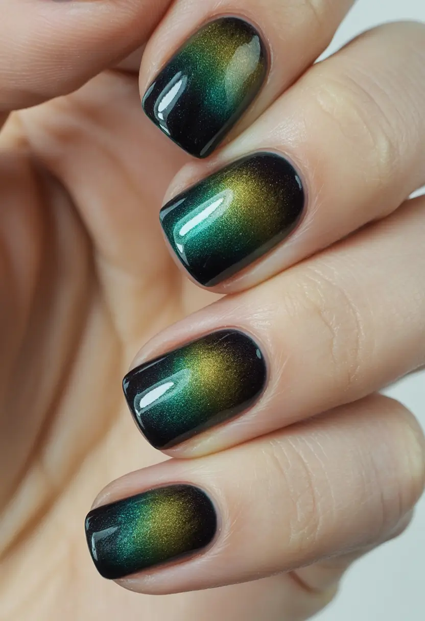 green nails 2026 Forest-to-Gold Shift Chrome