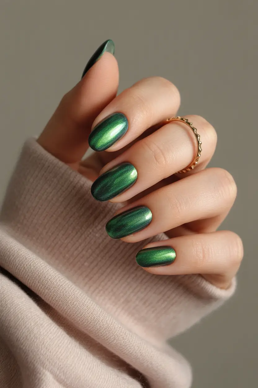 green nails 2026 Shimmered Green Glow