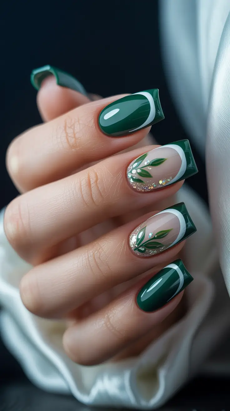 green nails 2026 Botanical Green French Drama