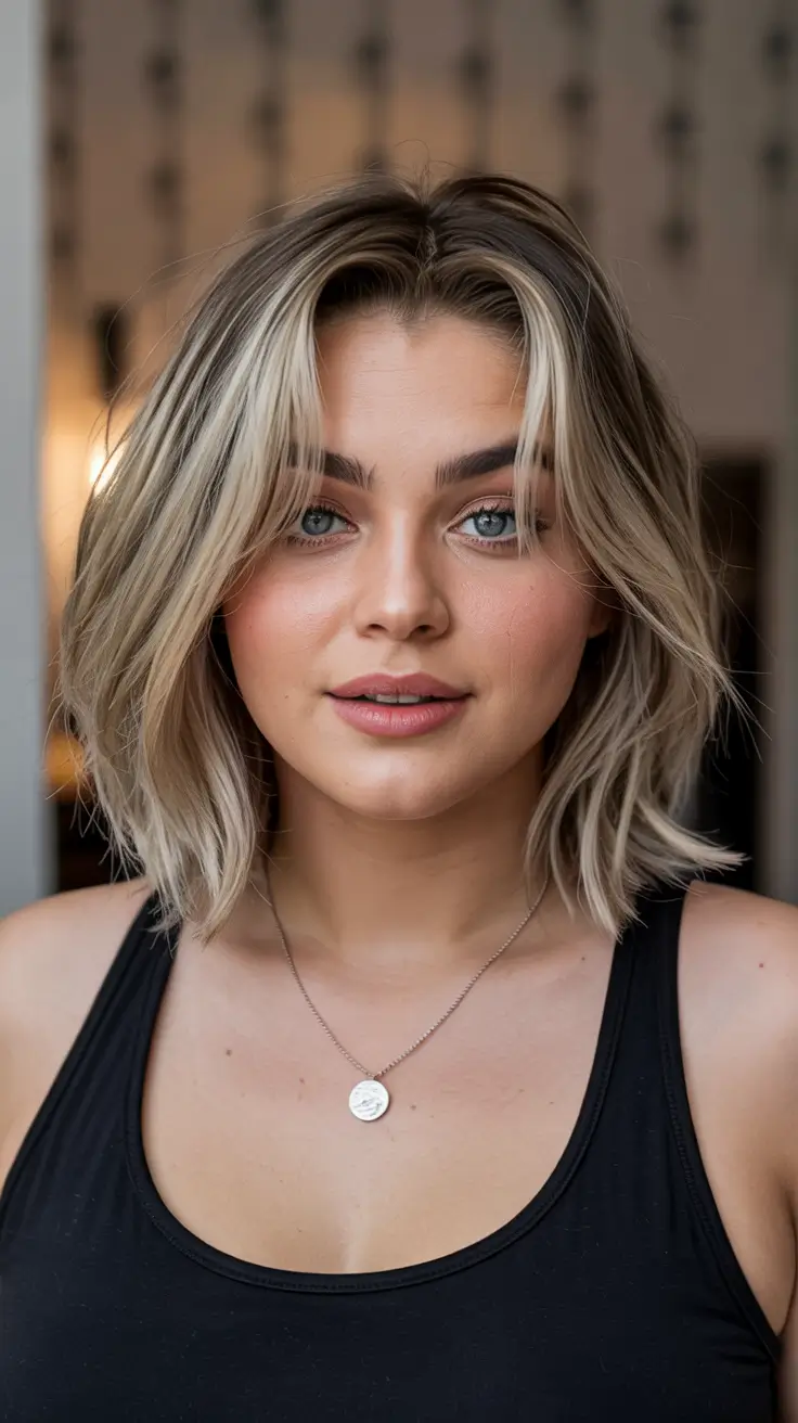 haircuts for chubby faces straight hair Soft Blonde Bob With Curtain Bangs