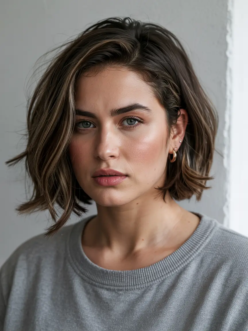 haircuts for chubby faces straight hair Textured Short Bob With Cool-Toned Highlights