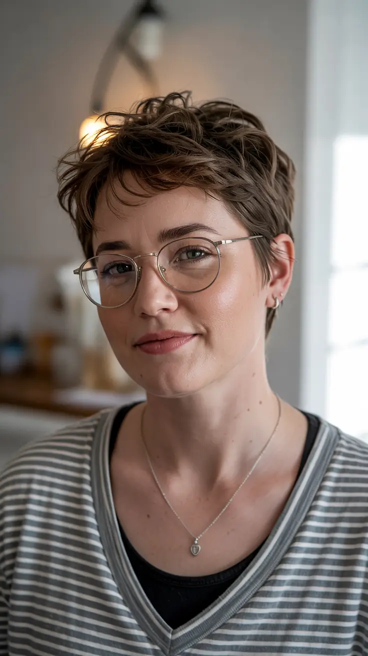 haircuts for chubby faces women Playful Textured Crop With Glasses