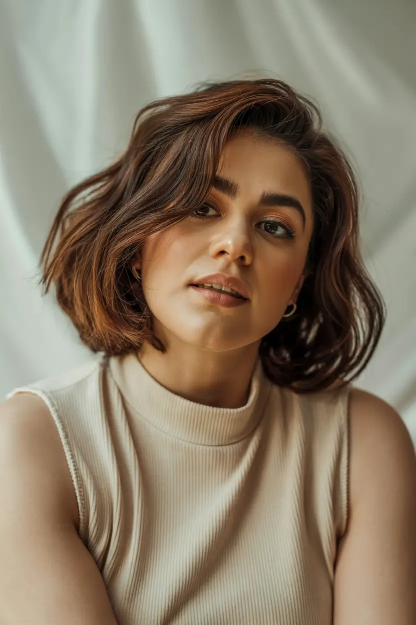 haircuts for chubby faces women Effortless Chocolate Bob With Volume