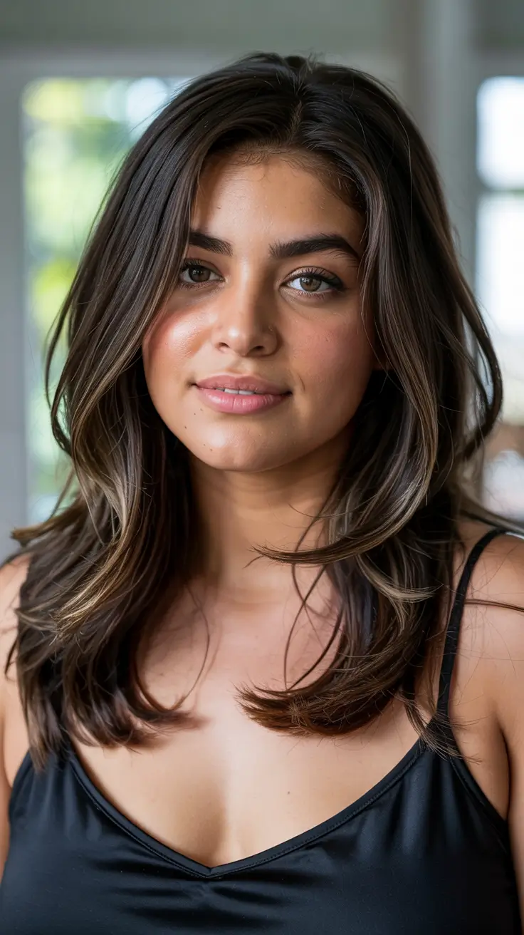 haircuts for chubby faces straight hair Face Framing Layers With Subtle Shine