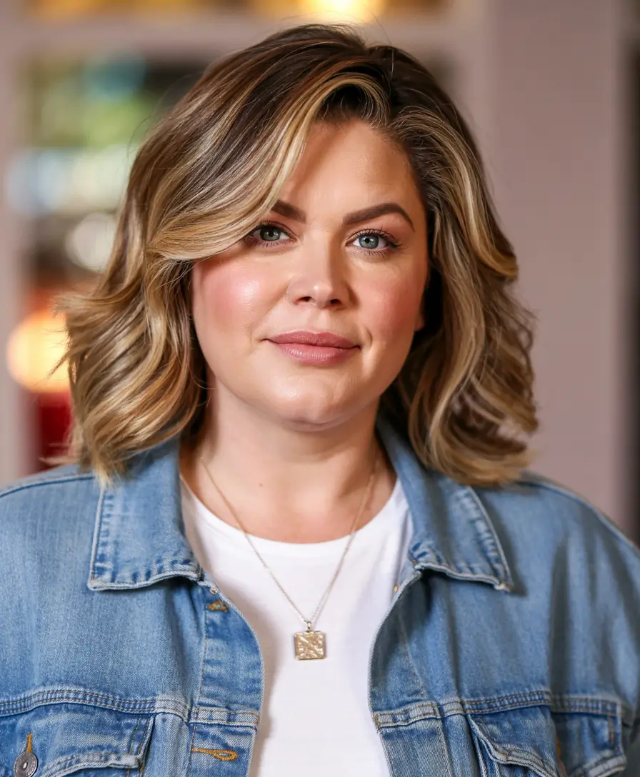 haircuts for plus size women 2026 Layered Champagne Bob