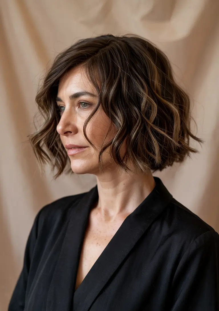 haircuts for women over 40 fine hair Textured Brunette Waves