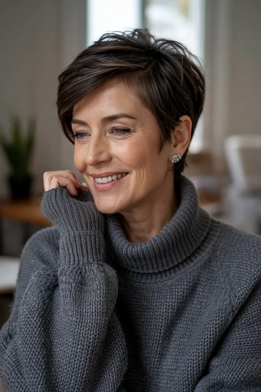 haircuts for women over 40 with glasses Short Layered Pixie Confidence