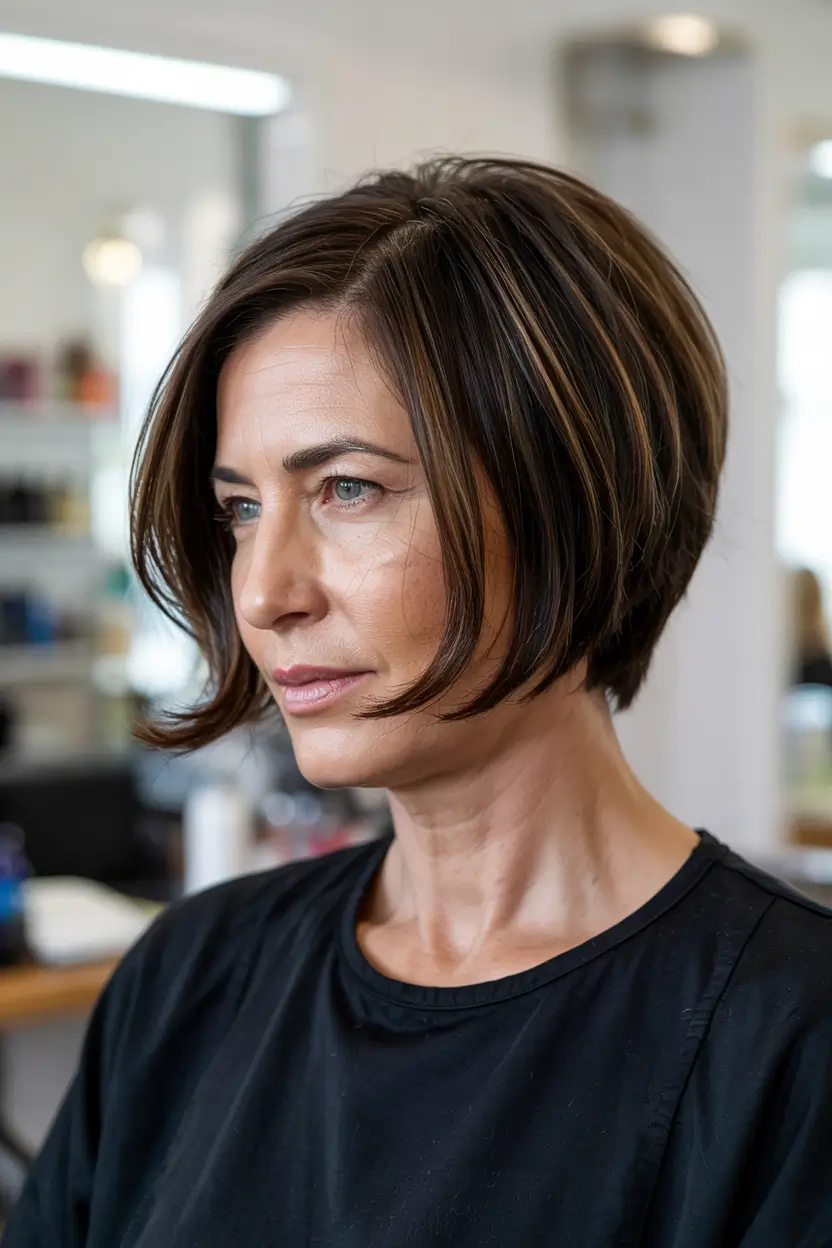 haircuts for women over 40 thick hair Layered Short Bob with Depth