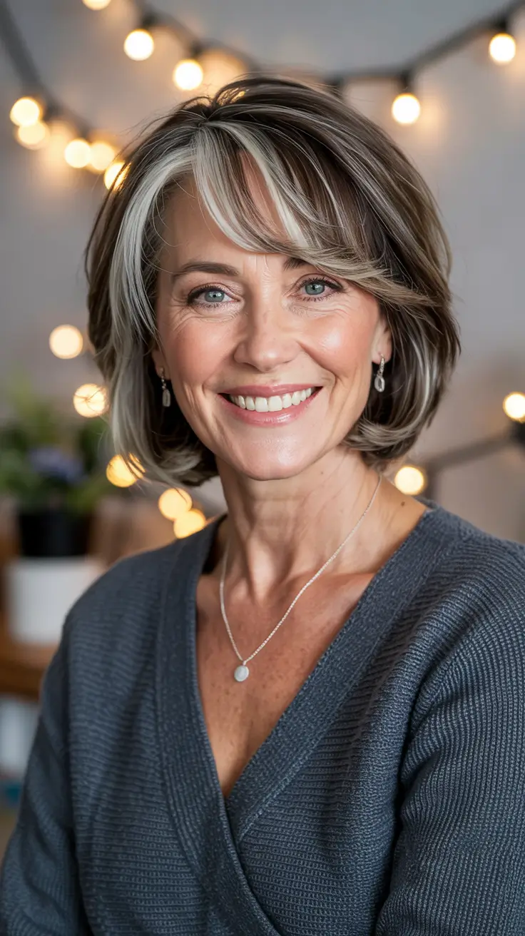 haircuts for women over 50 thin hair Playful Layered Bob with Highlights