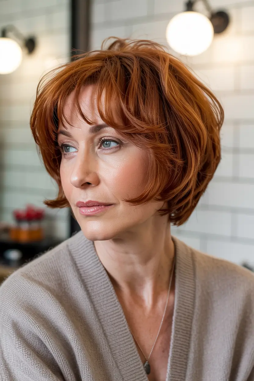 haircuts for women over 50 with bangs Spicy Copper Bob with Bangs