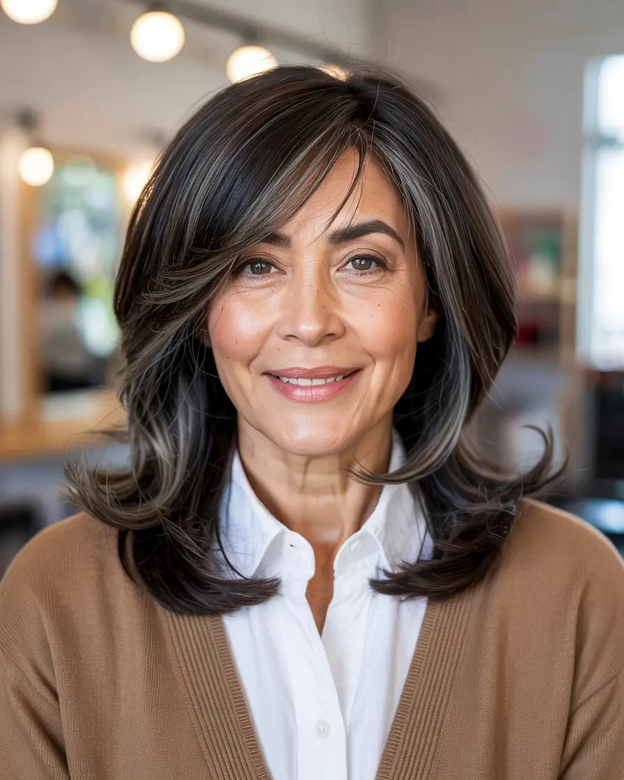 haircuts for women over 60 with bangs Feathered Medium Cut With Curtain Bangs