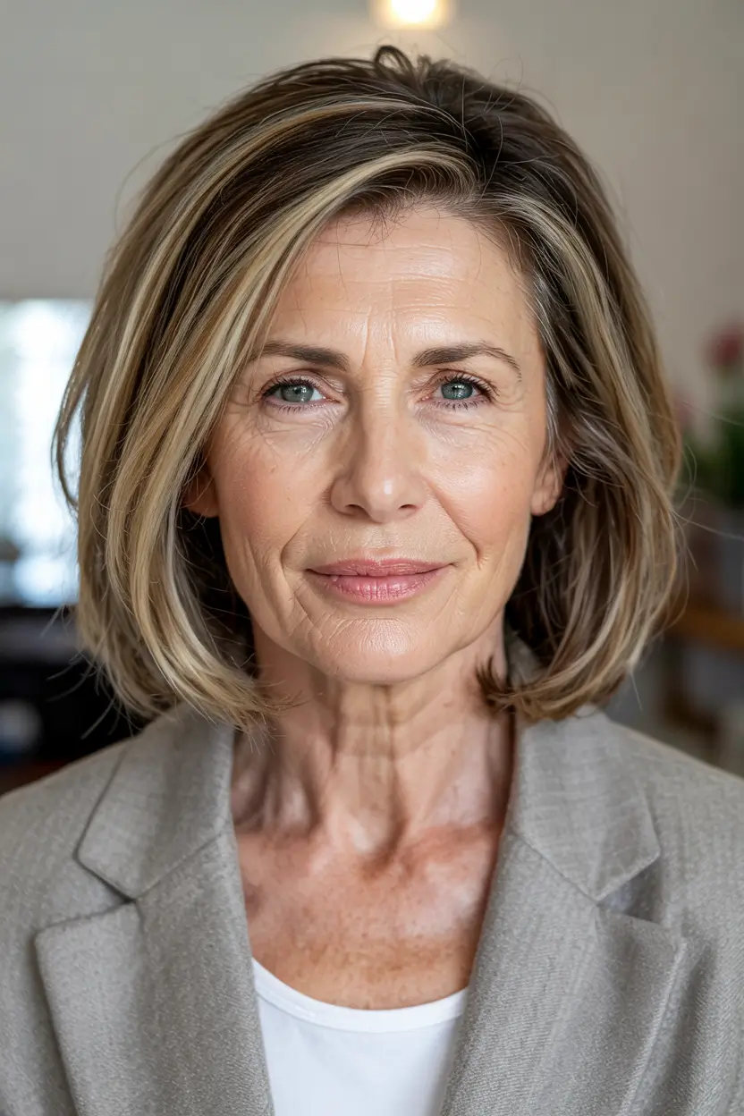 haircuts for women over 60 with glasses Classic Layered Bob With Highlights