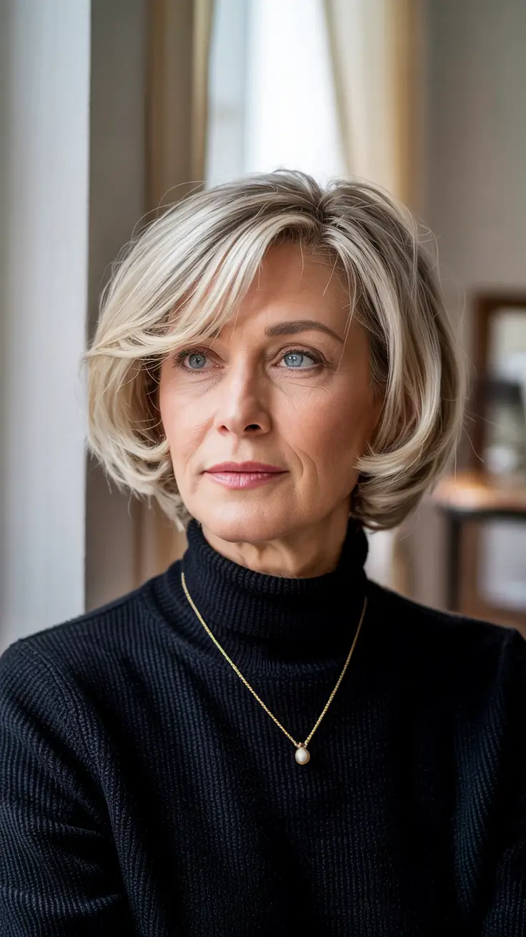 haircuts for women over 60 short hair Soft Blonde Short Bob With Side Bangs