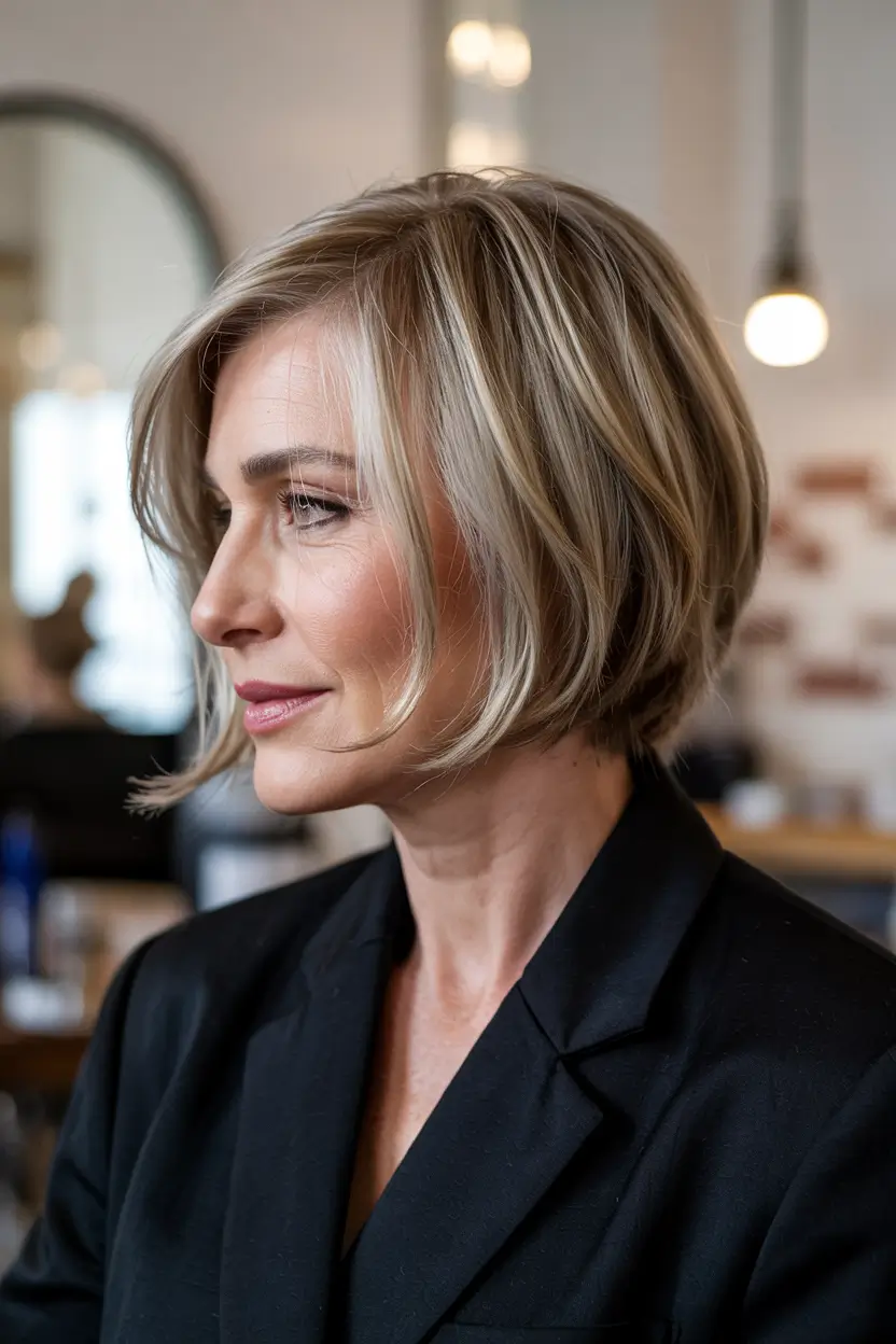 haircuts for women over 60 short length Chic Short Bob With Side Part