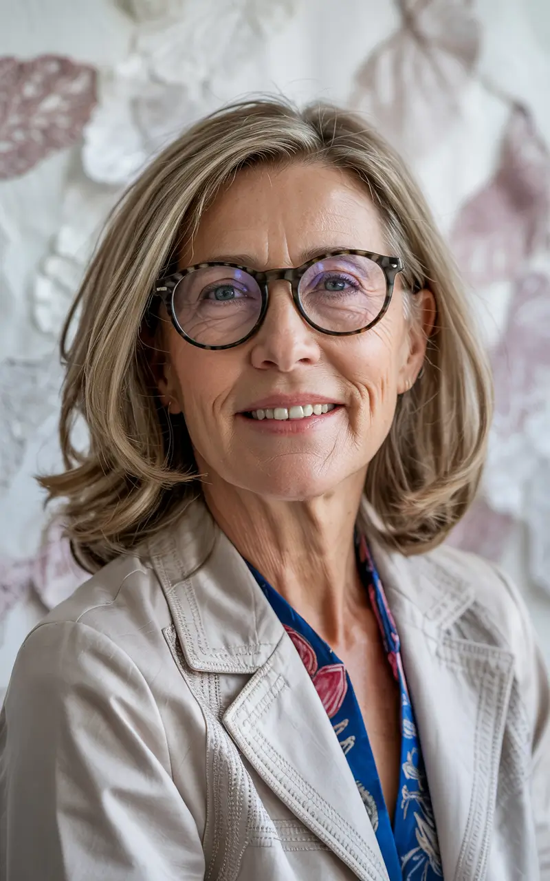 haircuts for women over 60 with glasses Layered Shoulder Length Bob With Glasses