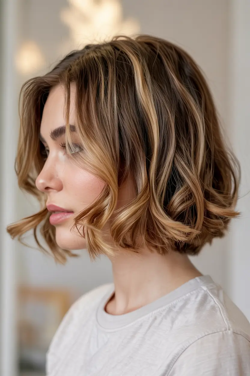 haircuts inspo 2026 Brunette Bob with Subtle Golden Ribbons