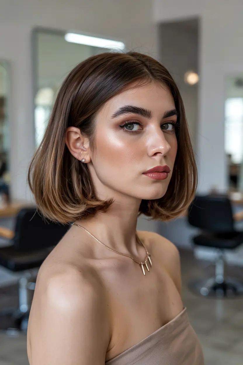 haircuts inspo 2026 Classic Brunette Bob with a Modern Twist