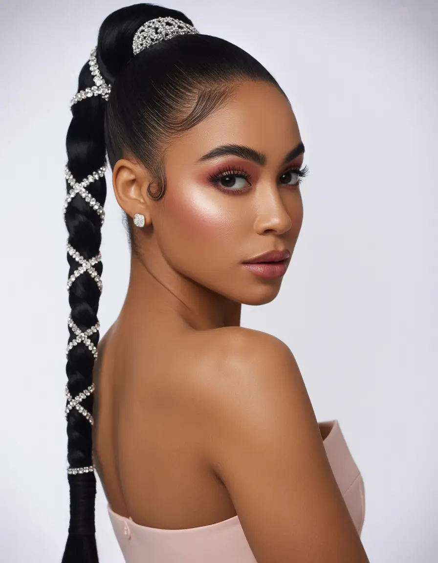 hairstyle black women 2026 Diamond Wrapped Sleek Ponytail