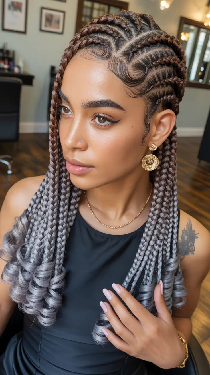 hairstyle black women 2026 Silver Ombre Braided Waves