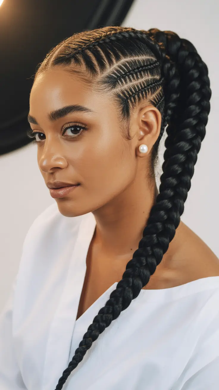 hairstyle black women 2026 Structured Cornrow Ponytail Elegance