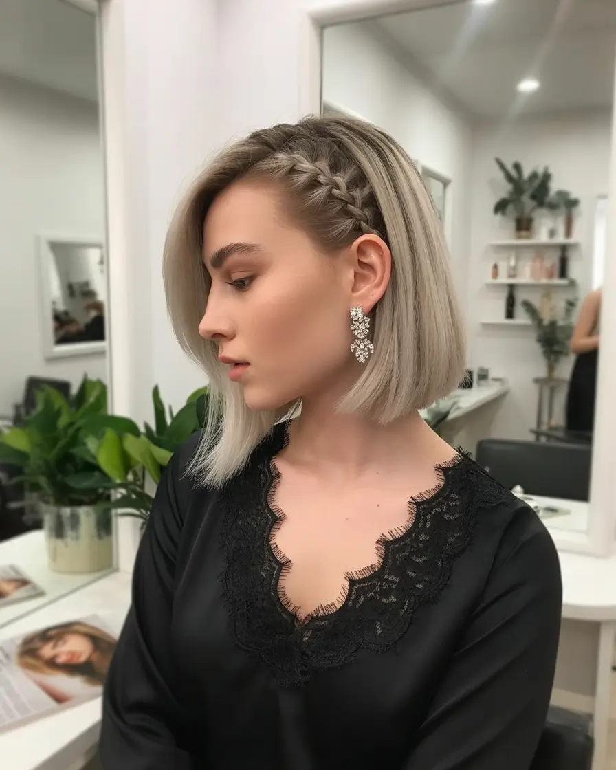 hairstyle for medium length hair 2026 Side Braided Sleek Bob