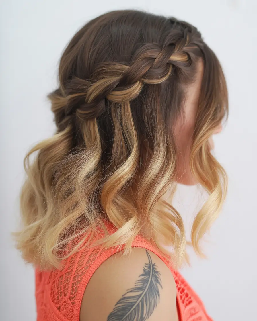 hairstyle for medium length hair 2026 Bronde Waves With a Waterfall Twist