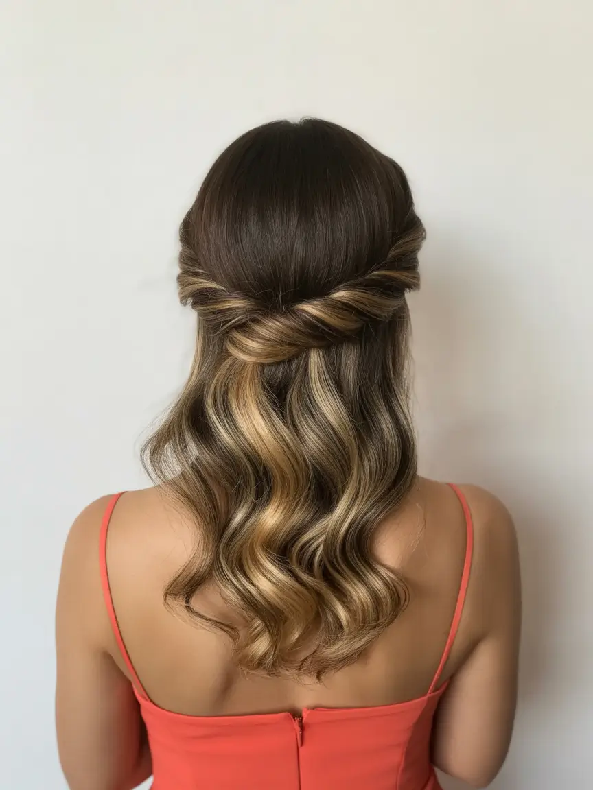 hairstyle for medium length hair 2026 Twisted Half-Up Style With Soft Golden Waves