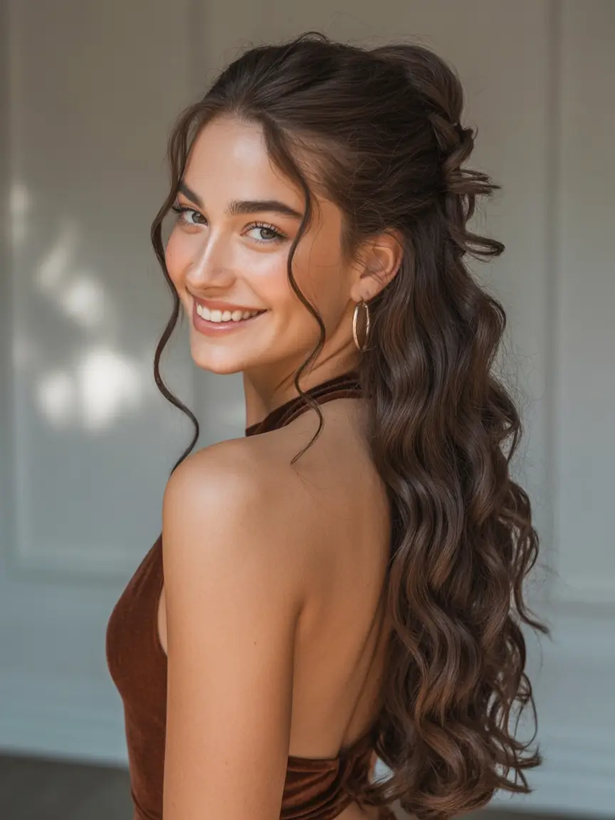 half up half down hairstyles Glossy Twist with Gentle Volume