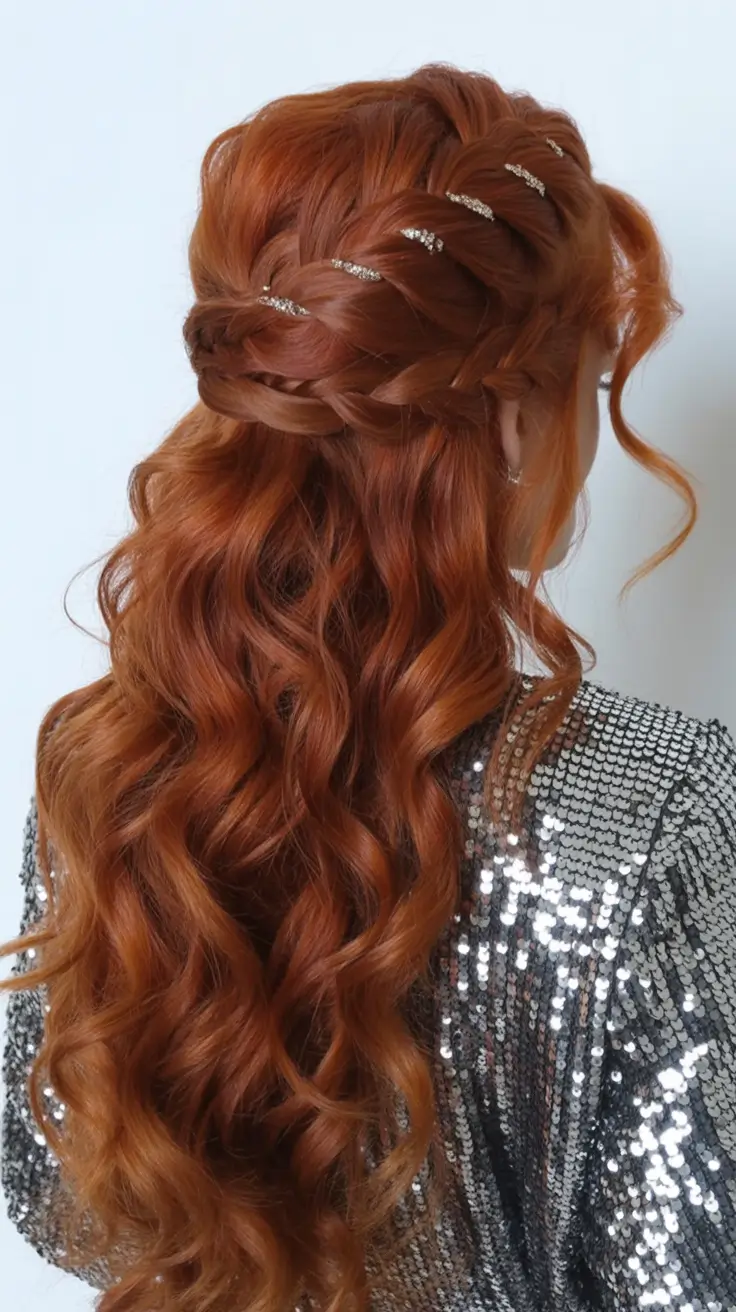half up half down hairstyles Copper Glow with Braided Layers