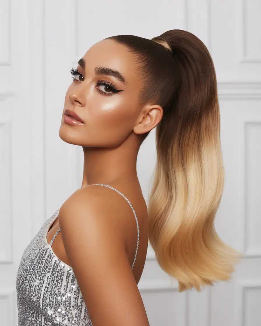 half up half down hairstyles High Ombre Sleek Pony