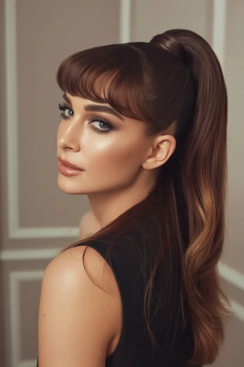 half up half down hairstyles High Ponytail with Bangs