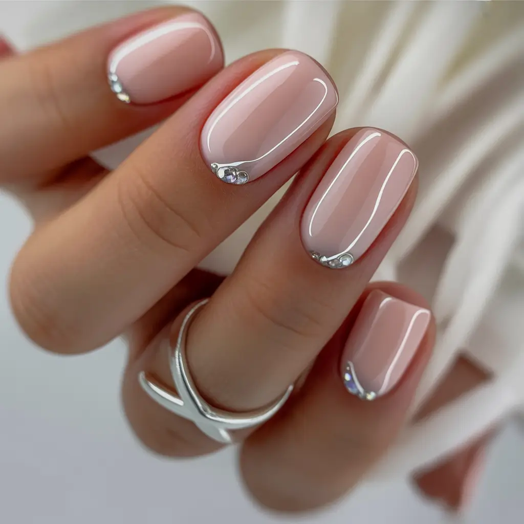 light pink nails 2026 Minimal Pink Glow With Delicate Crystal Accents