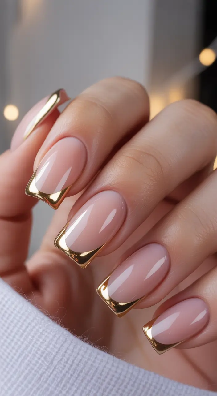 light pink nails 2026 Golden French Tips With Modern Edges