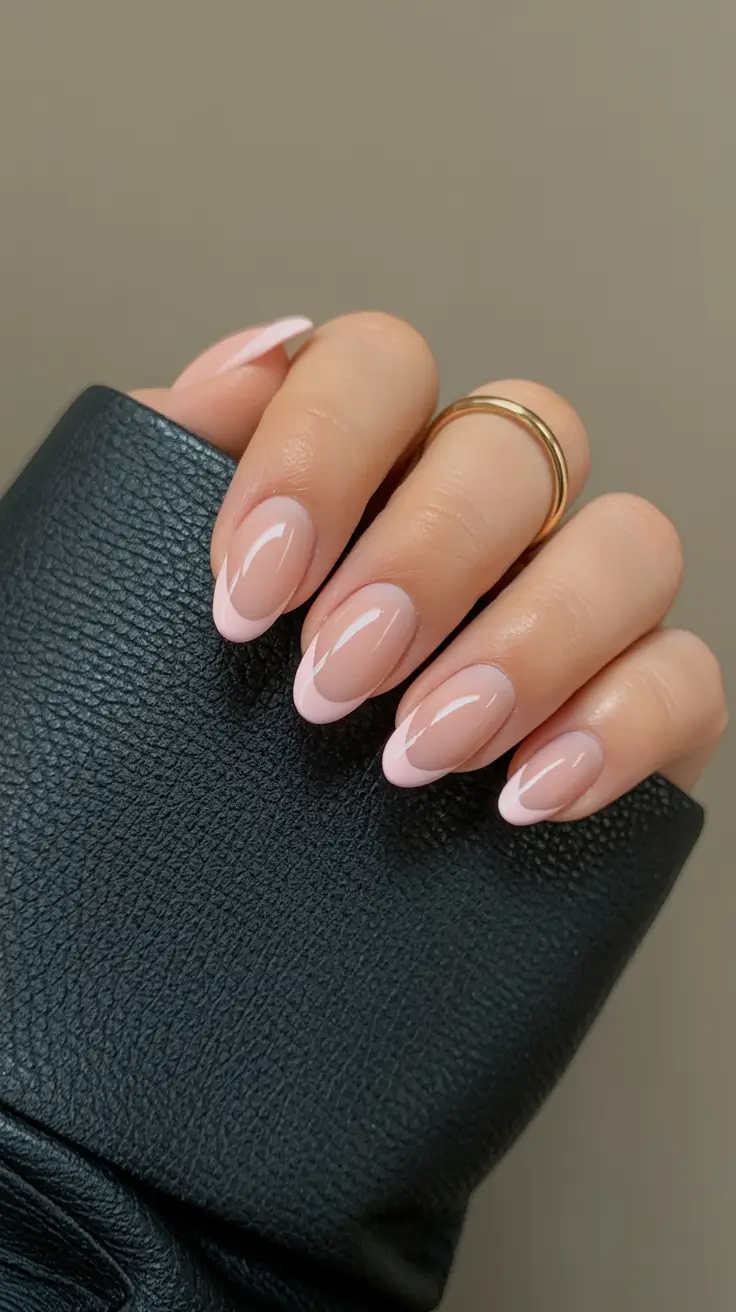 light pink nails 2026 Soft Almond Pink With Gentle Crescent Accents