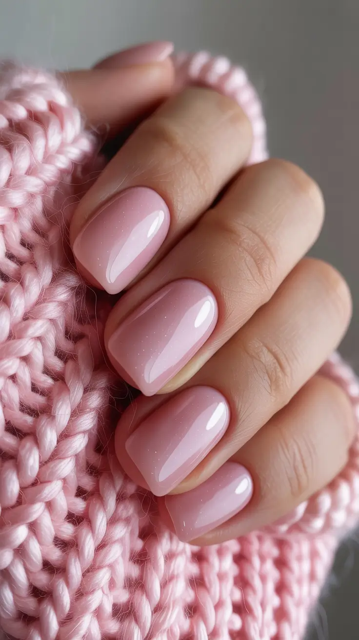 light pink nails 2026 Short Pink Glow With Micro Speckled Shimmer