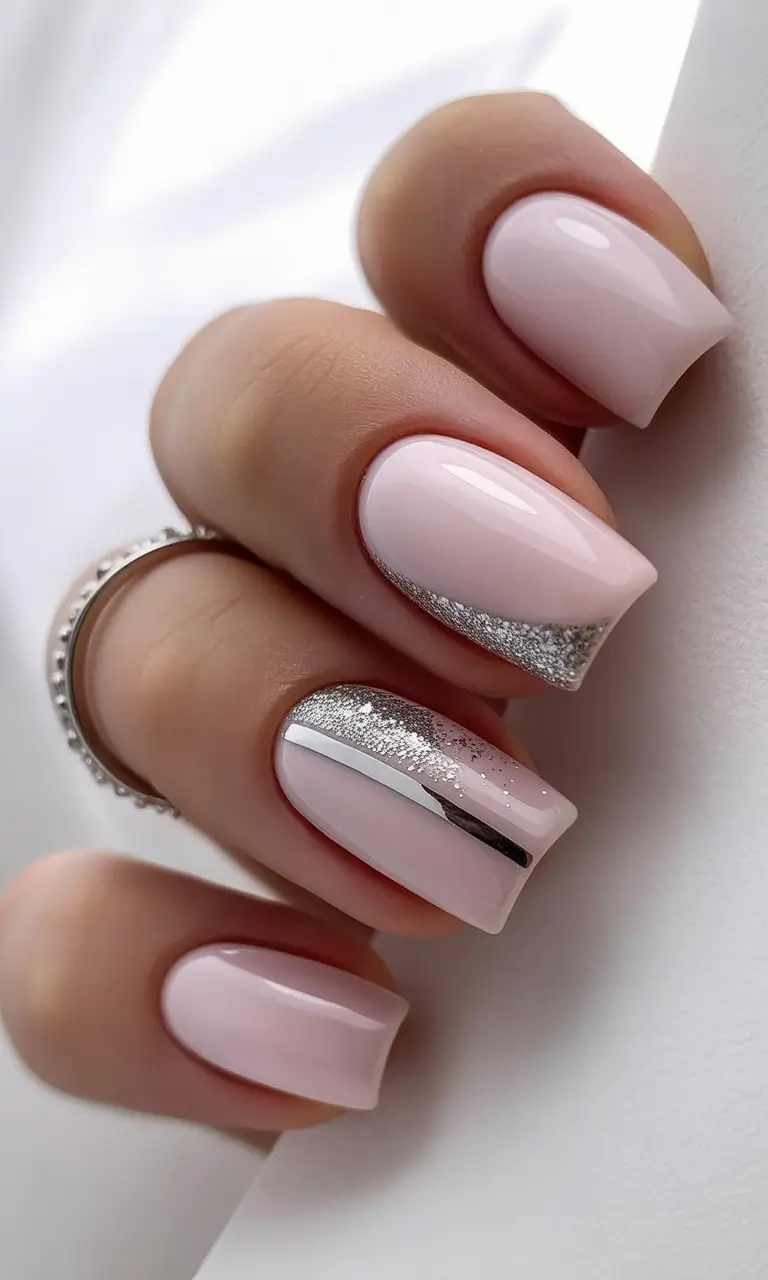 light pink nails 2026 Silver Edge Detailing With Soft Pink Polish