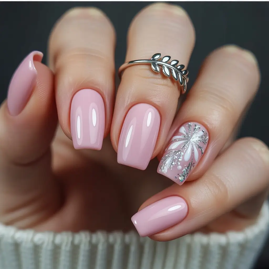 light pink nails 2026 Pink Gloss With Delicate Silver Detailing