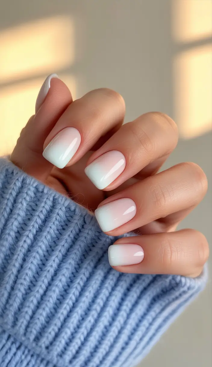 light pink nails 2026 Frosted White-Pink Ombre With Cozy Vibes