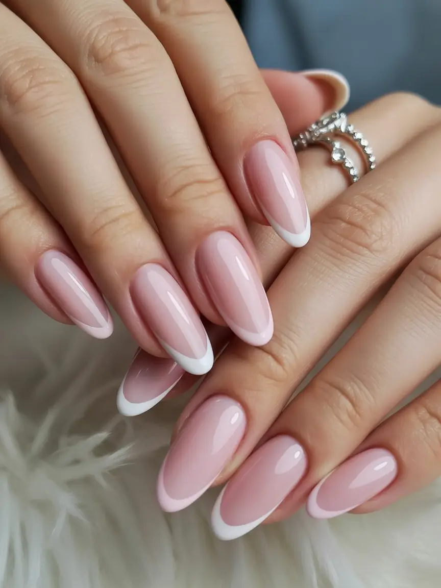 light pink nails 2026 Soft Almond French With Clean White Contours