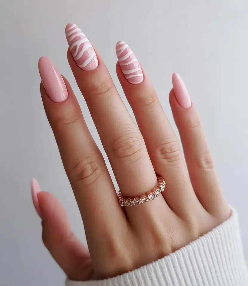 light pink nails 2026 Zebra Inspired Pink With Playful White Stripes