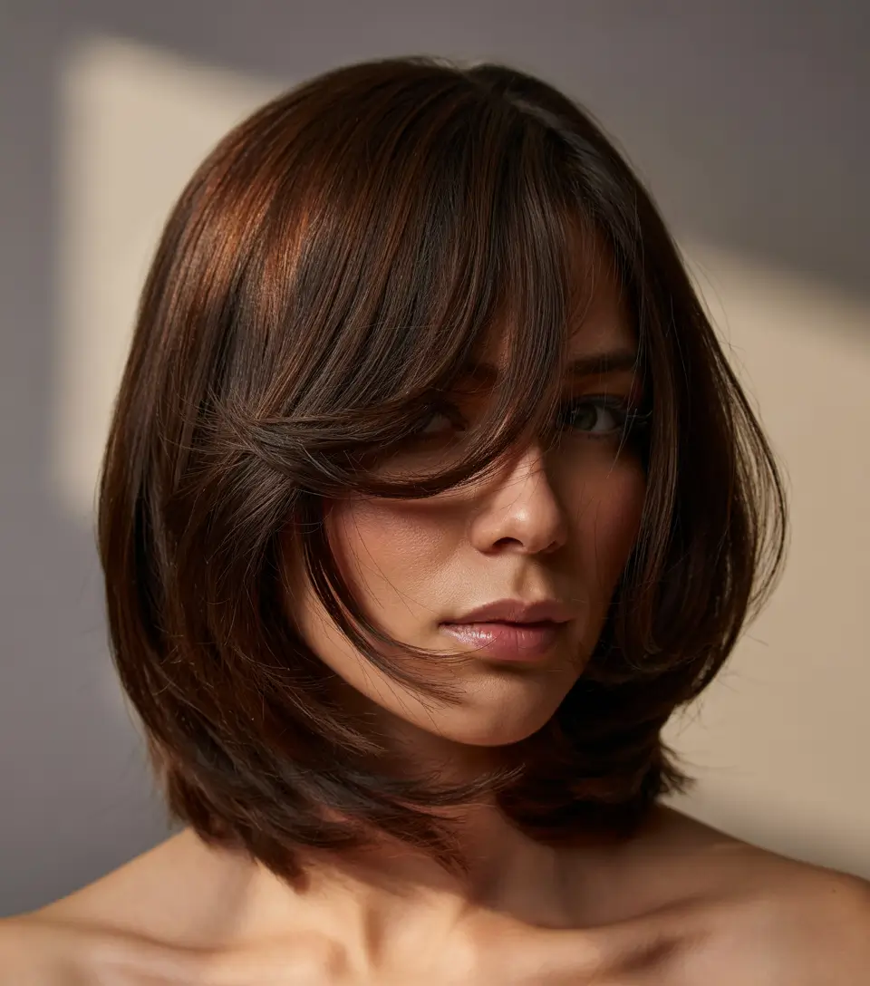 lob haircut 2026 Soft Layered Brunette Glam