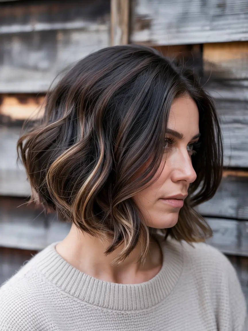 lob haircut 2026 Textured Winter Brunette