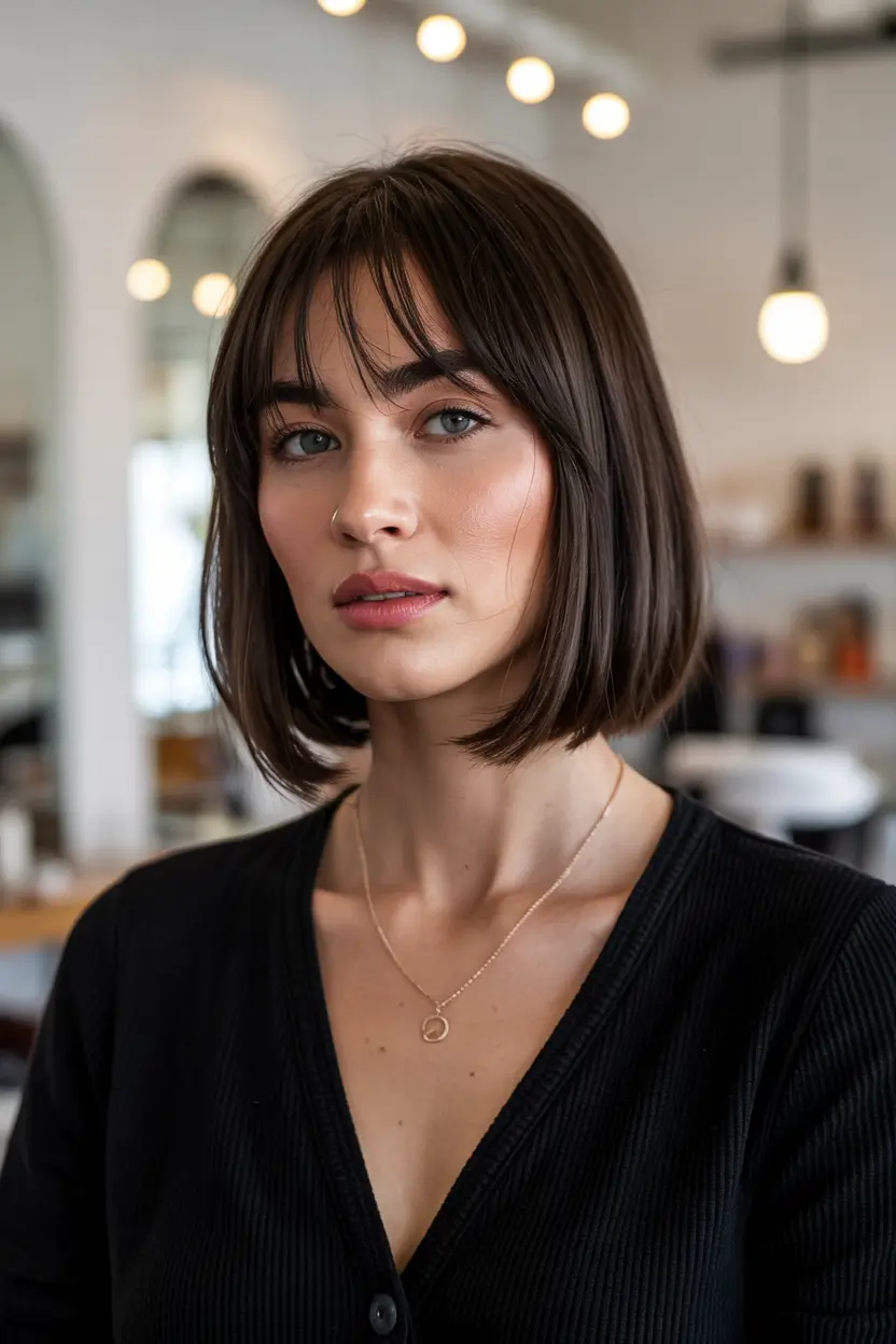lob haircut 2026 Modern Chic with Curtain Bangs