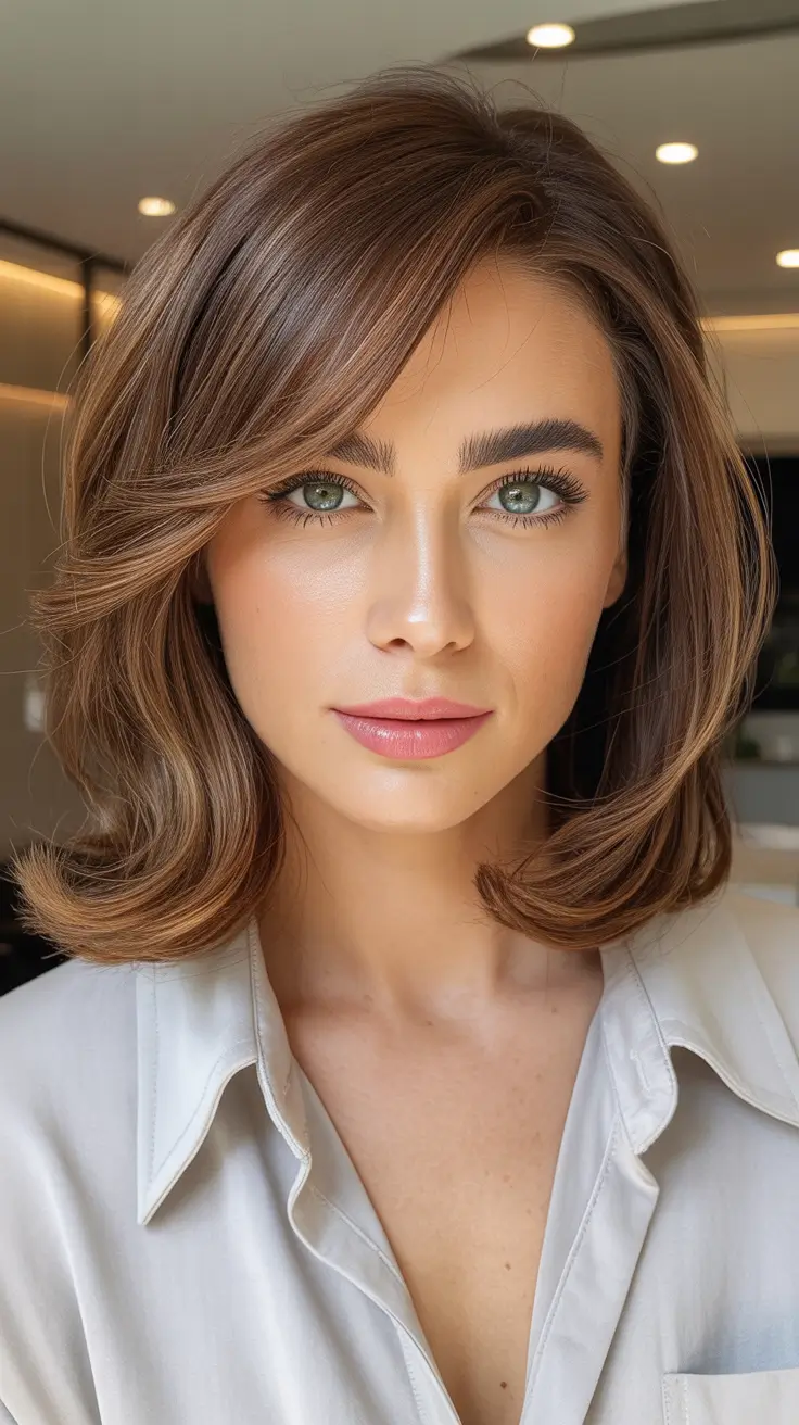 mid length haircut 2026 Elegant Chestnut Curve