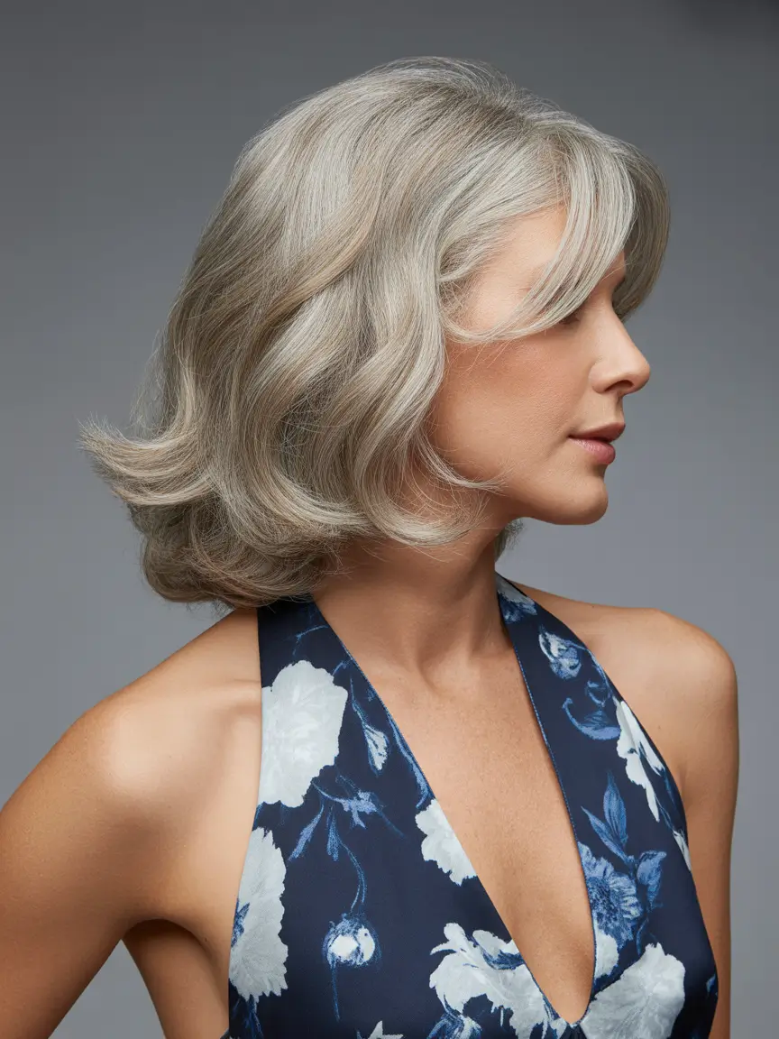 mid length haircut 2026 Silver Velvet Swing