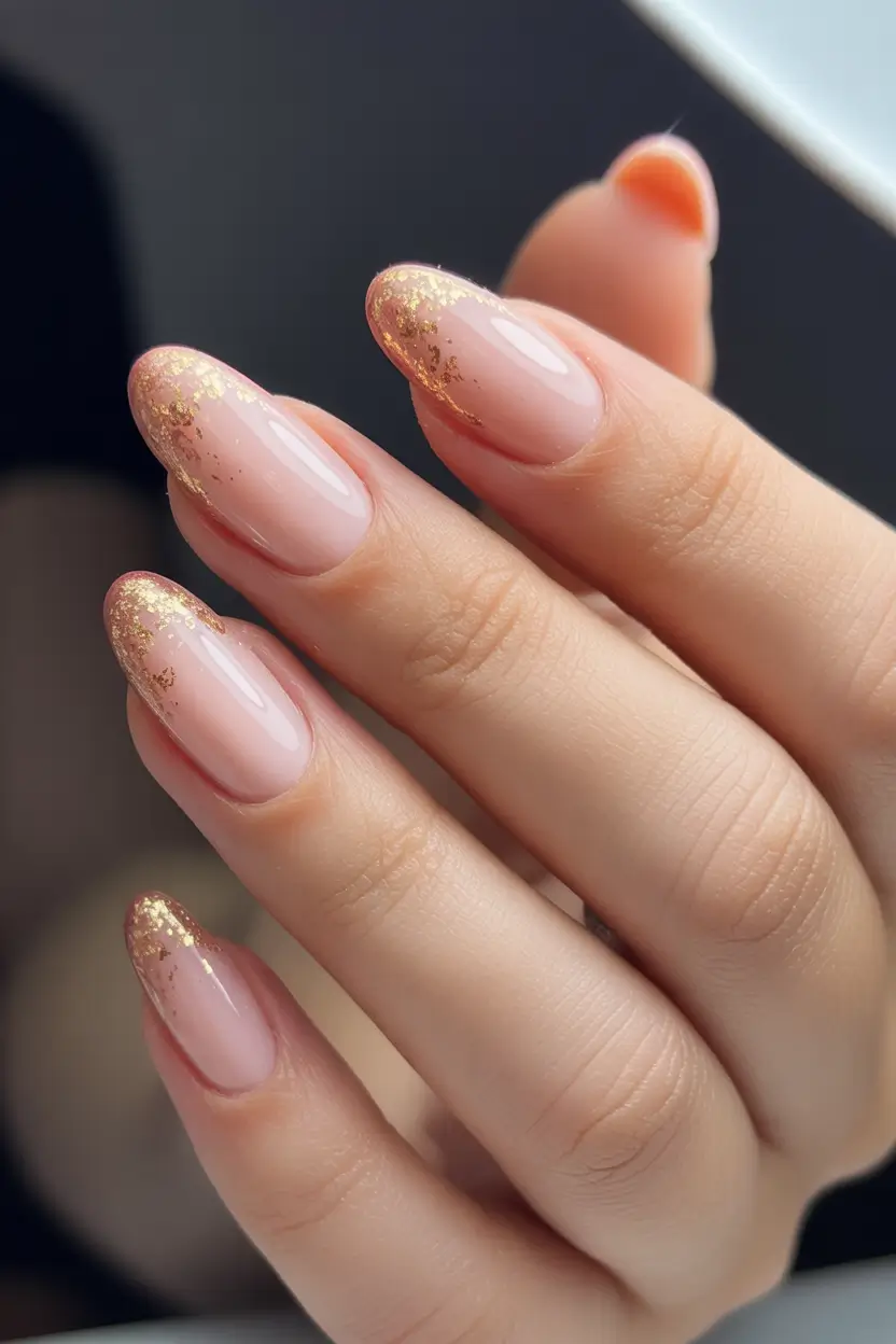 natural nails 2026 Golden Dust Almond Tips