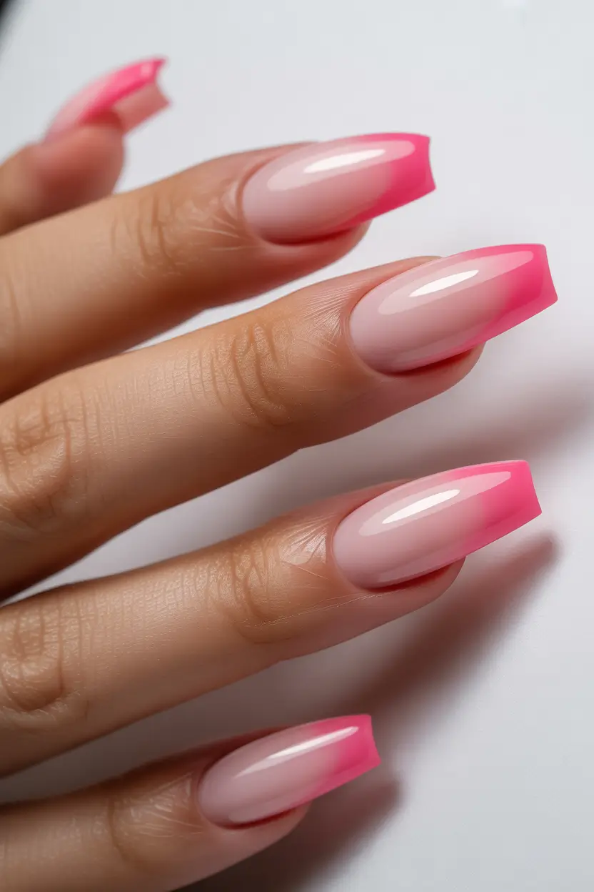 natural nails 2026 Bright Pink Fade Tips