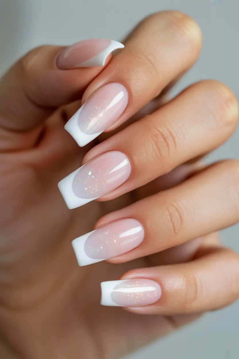 natural nails 2026 Classic White French With Sparkle
